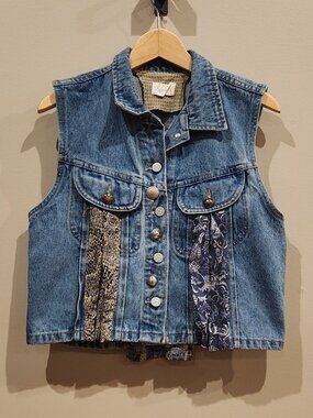 Retro Vare Upcycled Patchwork Denim Vest Boho Western Size M